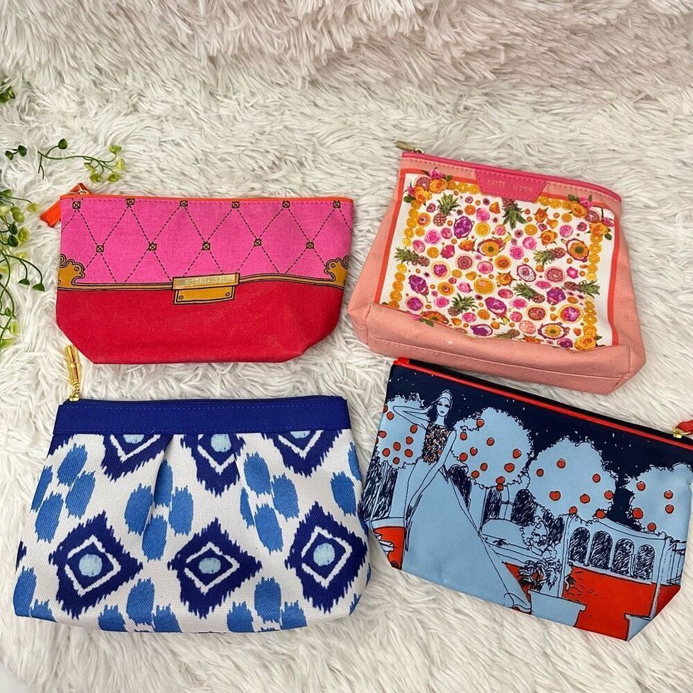 Estee Lauder Lot of 4 Makeup Cosmetic Cases Organizers Pouch Zip‎ Closure